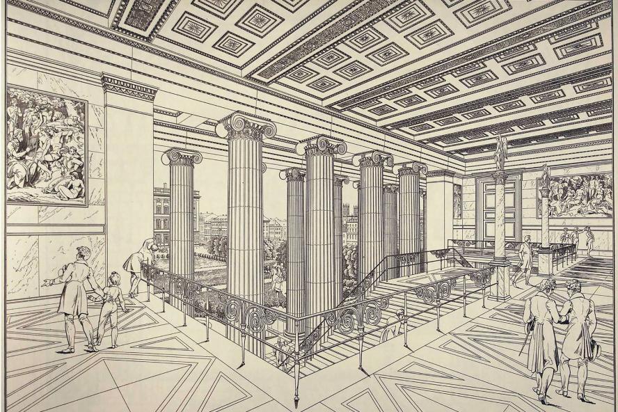Drawing of Entrance Staircase, Altes Museum, Berlin, by Karl Friedrich Schinkel, 1829