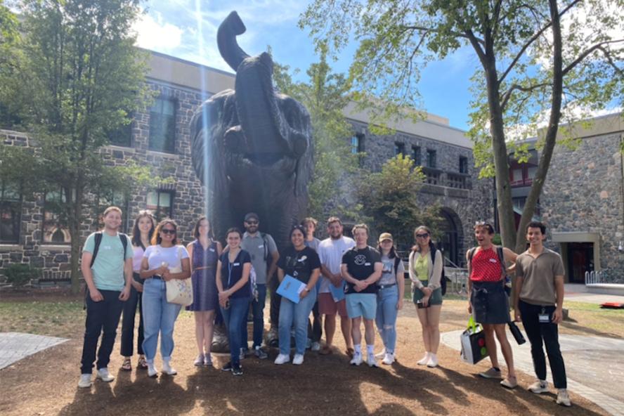 Tufts Students on a tour of campus as part of orientation events. 