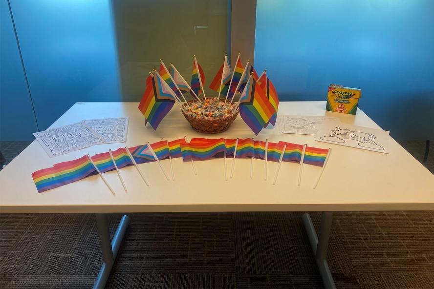Colorful flags on a table
