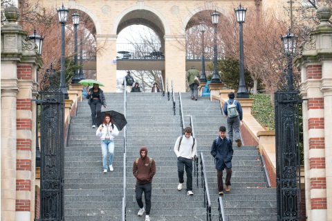 Students walking down Memorial Steps