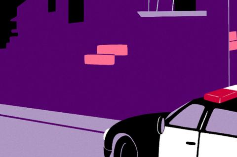 illustration of a police car with a purple wall background