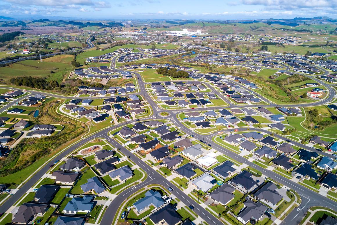 Aerial panoramic view of a suburban area