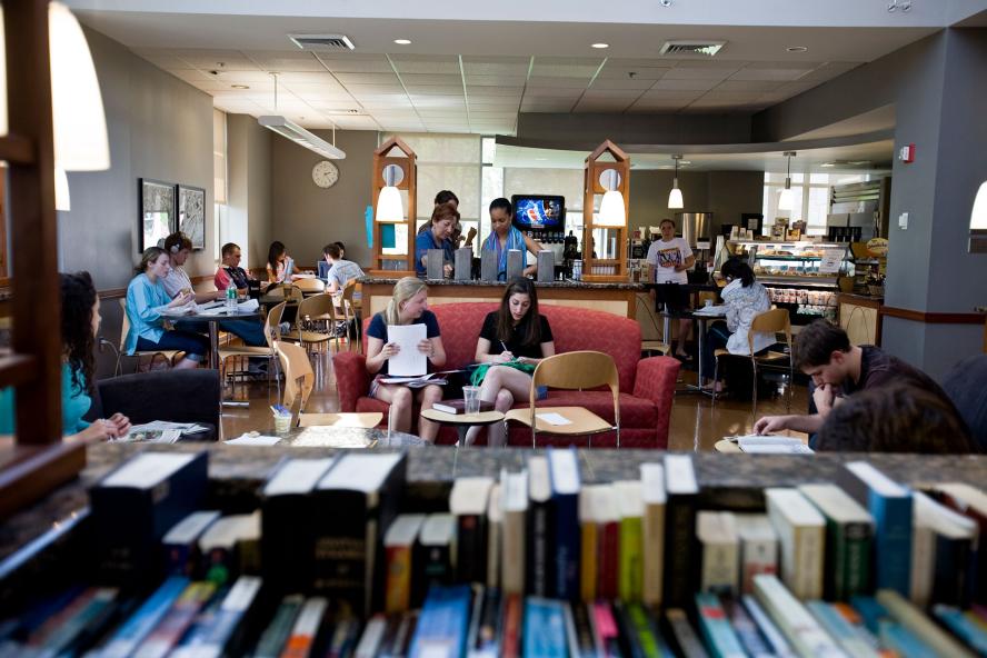 Students studying in a library