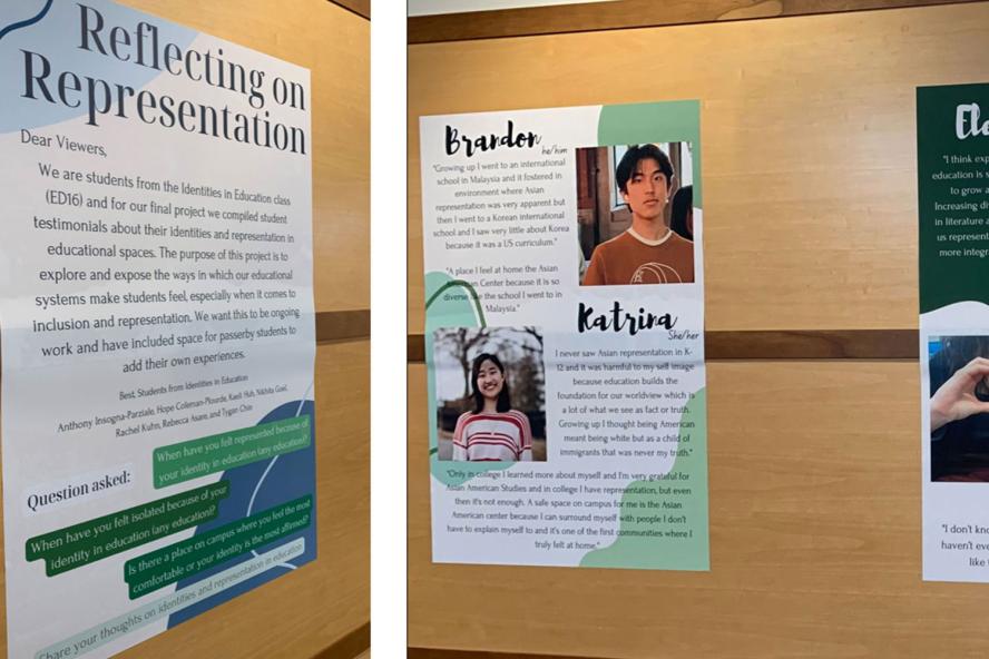 Posters showcasing diverse identities in education class