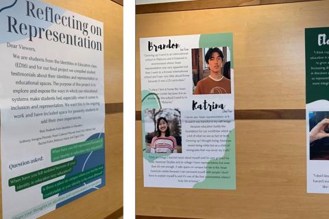 Posters showcasing diverse identities in education class
