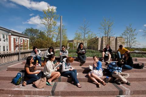 Students together on the library roof