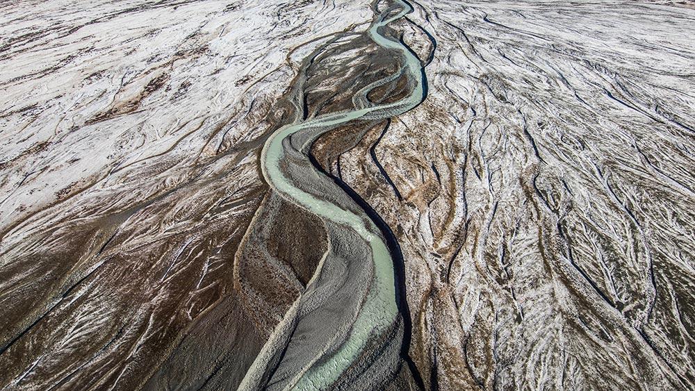 Glacial river streaming from Tasman Glacier, New Zealand