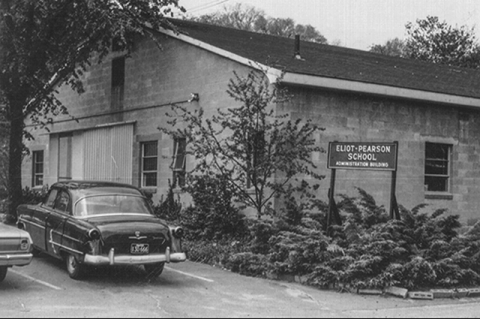 Vintage black and white photo of Eliot-Pearson School