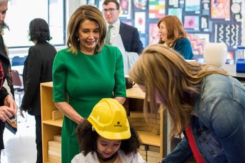 Nancy Pelosi visiting a classroom