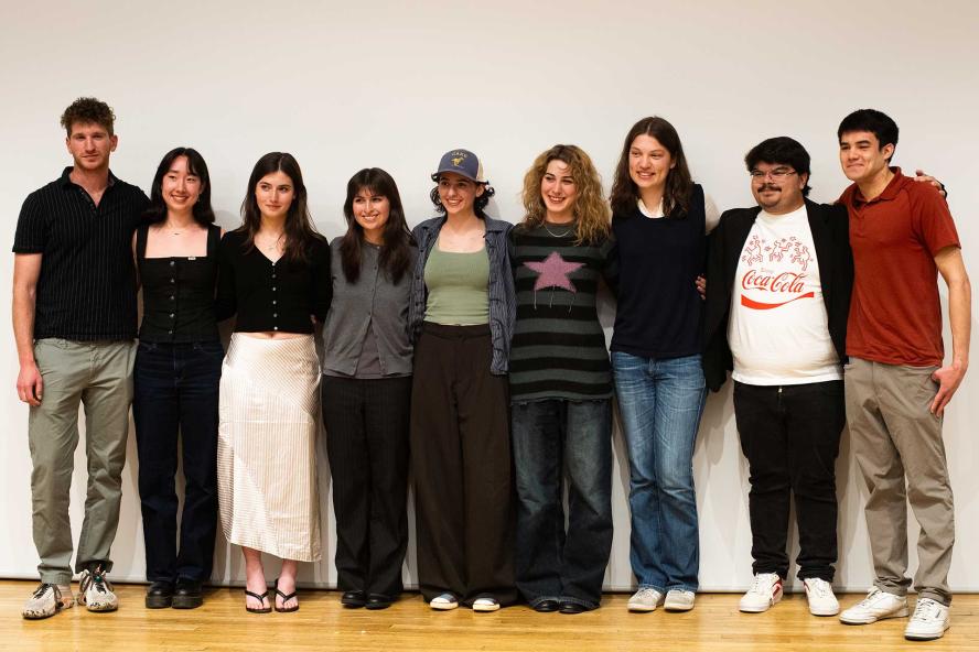 FMS seniors standing together to celebrate their thesis work