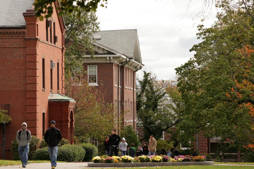 Packard Hall featuring students walking