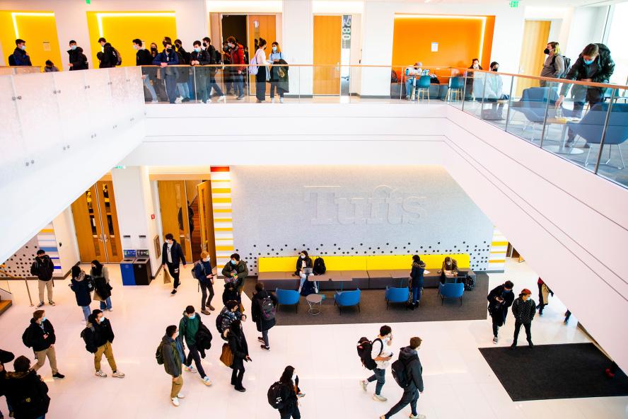 Students going to class in Joyce Cummings Center