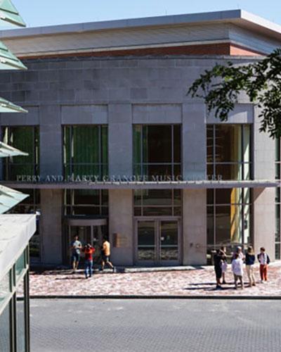 View of front entrance of The Perry and Marty Granoff Music Center