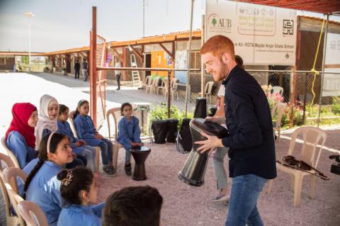 Layth Sidiq taught music to refugee Syrian children in Lebanon in May 2019.