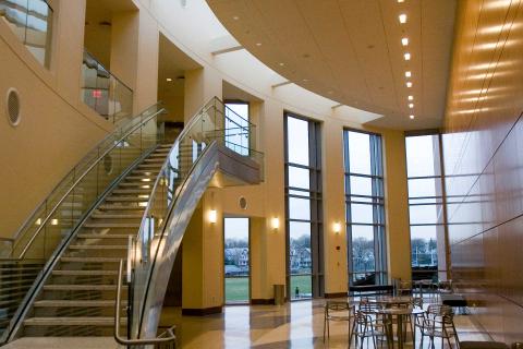 Lobby and stairs inside Granoff Music Center