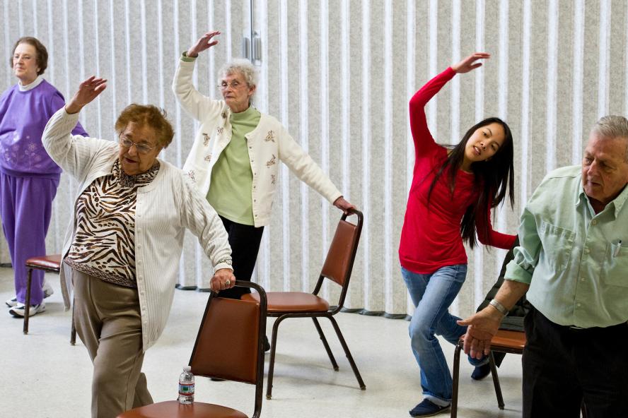 Seniors dancing in class