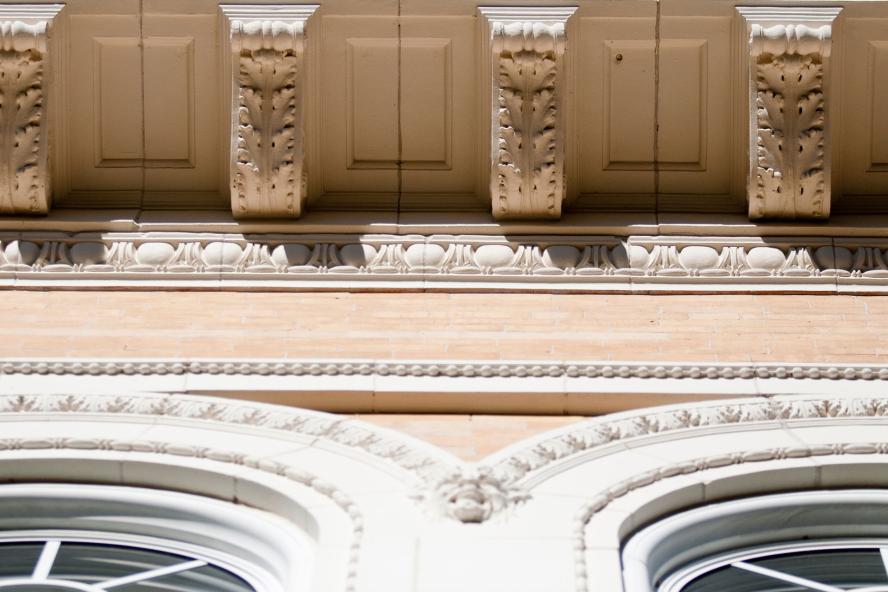 Miner Hall decorative molding on the building