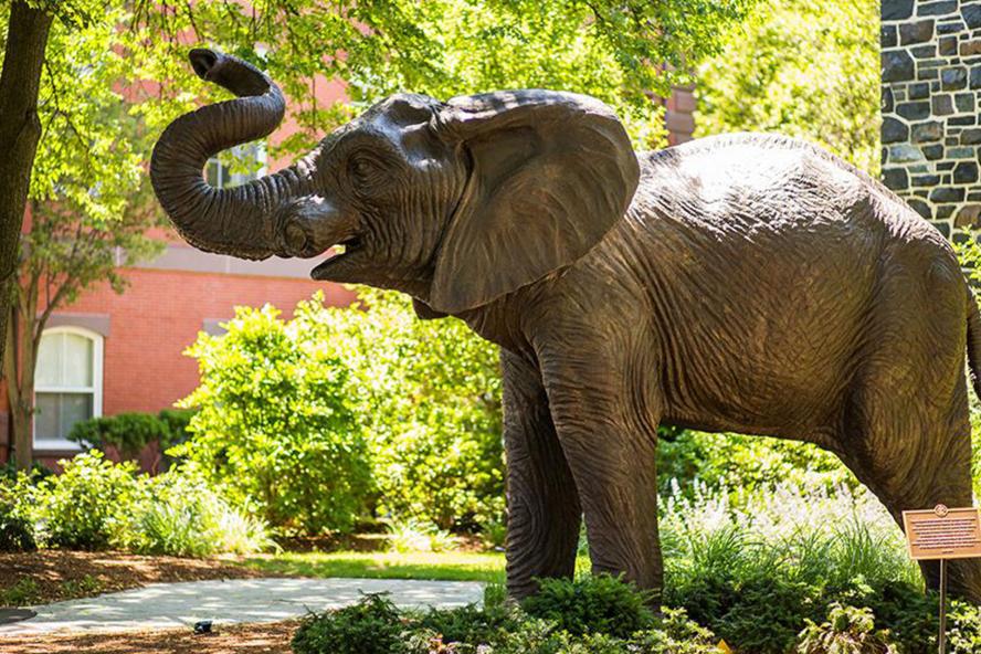 Jumbo the elephant in front of Barnum Hall