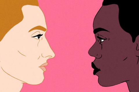Illustration of a white person and black person facing each other