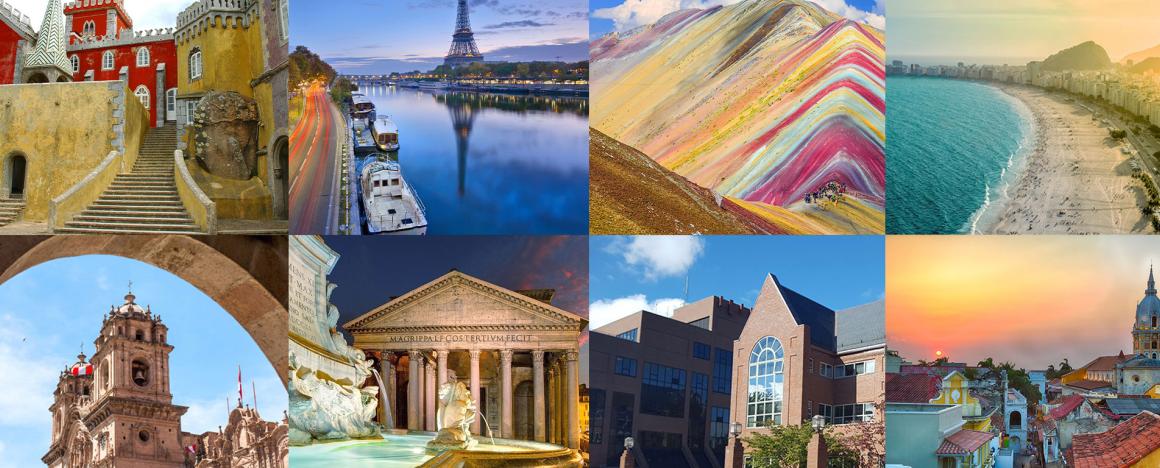 Images of Italy, France, Portugal, Spain and the Olin Center at Tufts University