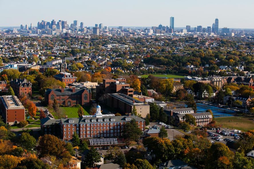Aerial photo of the Tufts University Medford/Somerville campus in October