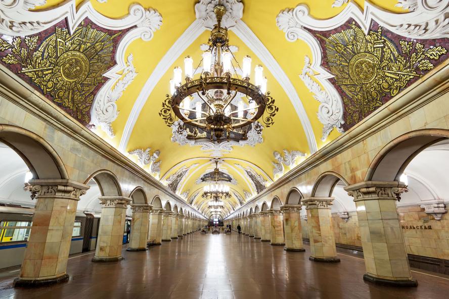 Russia metro train in Moscow, Russia