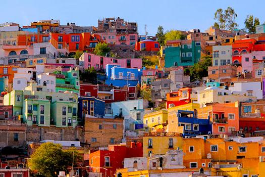 Multi-colored houses in Guanajuato, Mexico
