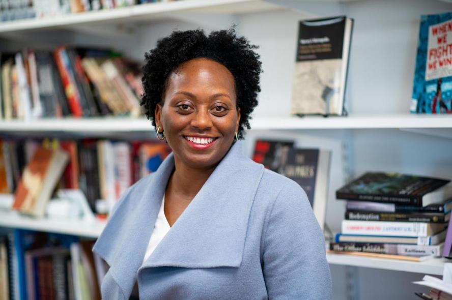 Kerri Greenidge in her office at Tufts University. In a celebrated new book, Kerri Greenidge writes about a pair of white sisters lauded for their abolitionist efforts, who had an uneasy relationship with their Black nephews