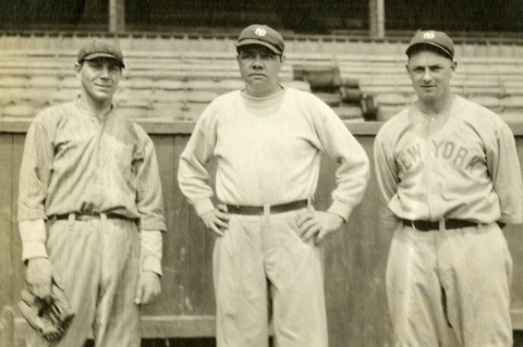 From left: Val Stanton, Babe Ruth, and Waite Hoyt.