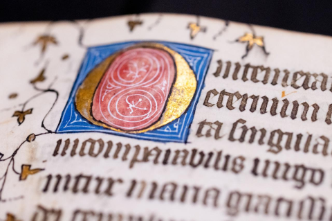 A closeup of an illuminated manuscript.