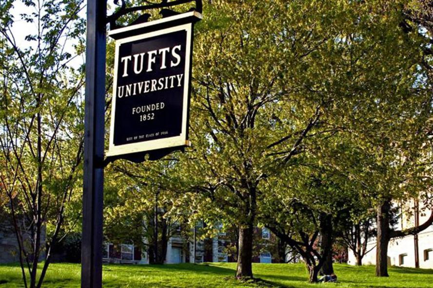 Tufts sign displayed on the Tufts campus