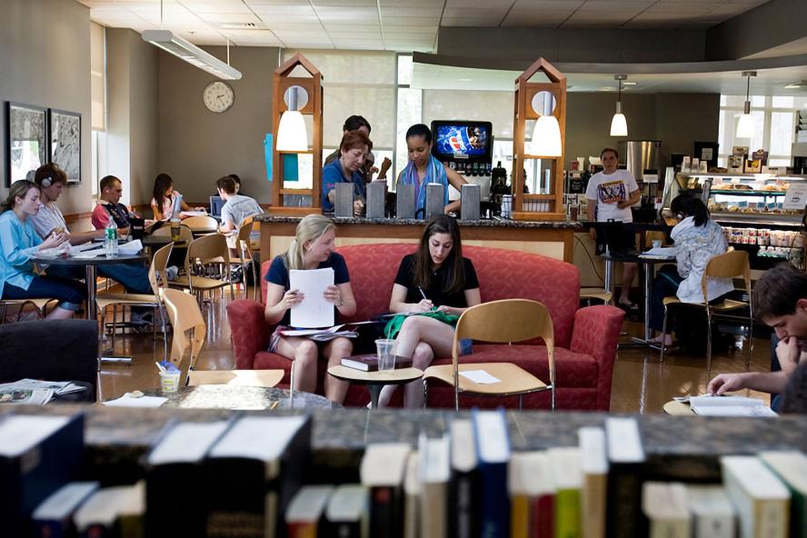 Students studying in Tower Café at Tufts